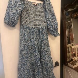 Loveshackfancy Liberty Blue and White Floral Smocked Midi Dress